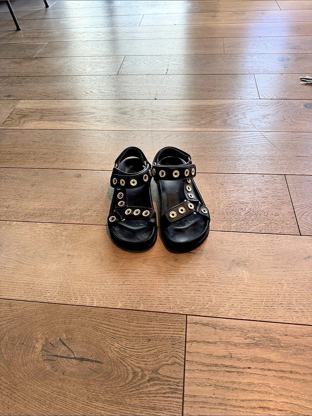 Sandro Rhinestone Hook-And-Loop Sandals Black